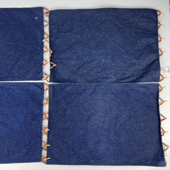 Pier 1 Placemats Set Of 9 Denim Beaded Fringe Country Boho Western Flaws - Picture 2 of 13